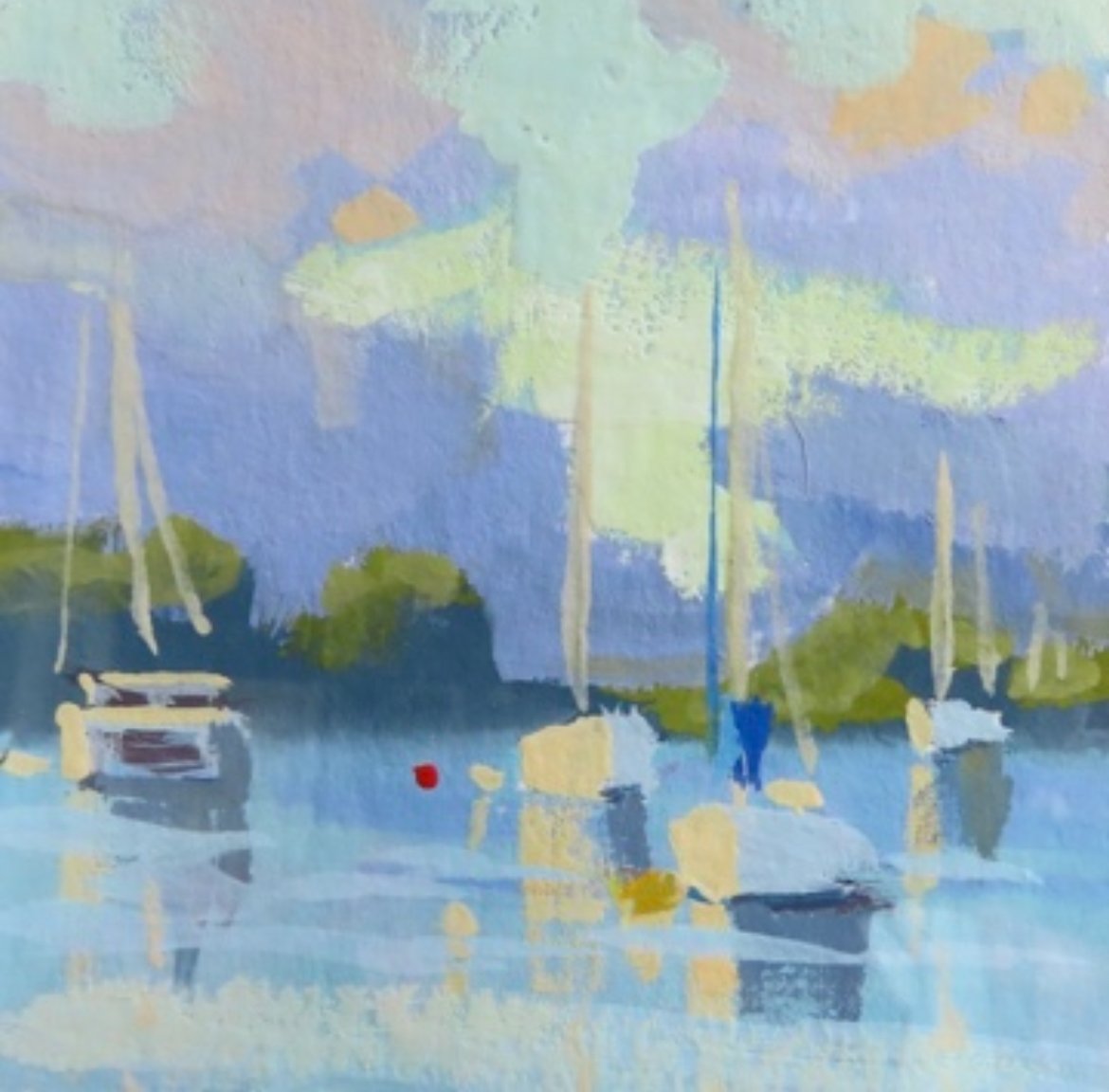 Painting of boats moored in a harbour